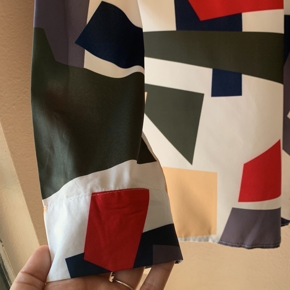 YOINS Plus Size Long Sleeve Geometric Pullover Blouse - Picture 4 of 6